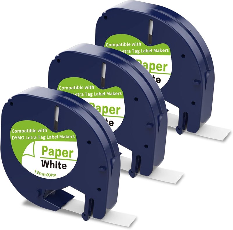 HOCALORT 3 Pack Paper Label Refills Replacement for Dymo Letratag Refills 91200/91330 White Paper Tape 1/2 X 13, Compatible with Dymo Label Maker Refills, Work for Letra Tag LT100H LT100T QX50 - Image 1